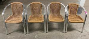 DESCRIPTION: (4) CHROME FRAME WICKER ARM CHAIRS / PATIO CHAIRS LOCATION: BAY 6 THIS LOT IS: SOLD BY THE PIECE QTY: 4