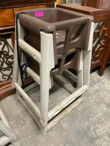 DESCRIPTION: (2) PLASTIC HIGH CHAIRS. ADDITIONAL INFORMATION BROWN AND TAN LOCATION: BAY 6 THIS LOT IS: SOLD BY THE PIECE QTY: 2