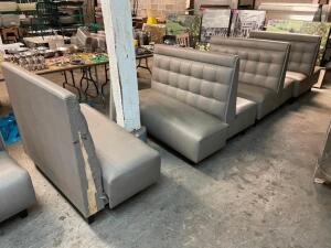 DESCRIPTION: (4) SECTIONS OF 48" GREY PADDED BOOTH SEATING. (1) END CAP IS 72" LONG ADDITIONAL INFORMATION COMES W/ (2) END CAPS AND (3) DOUBLES. SIZE