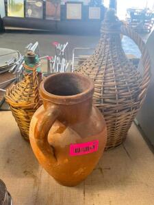 DESCRIPTION: (3) ASSORTED CERAMIC AND WICKER VASES. LOCATION: BAY 6 THIS LOT IS: ONE MONEY QTY: 1