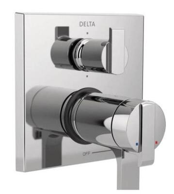 DESCRIPTION (1) DELTA MONITOR ARA LEVER HANDLE BRAND/MODEL T27967 ADDITIONAL INFORMATION 6-SETTINGS/ANGULAR MODERN/RETAILS AT $358.68 SIZE 5.13"L X 6.