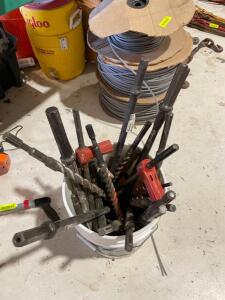 BUCKET OF ASSORTED HAMMER AND DRILL BITS