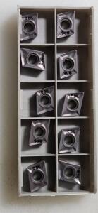 DESCRIPTION: (10) SOLID CARBIDE MILLING INSERTS BRAND/MODEL: ISCAR XCMT 120408TR INFORMATION: 73 DEGREE, RHOMBIC PLUNGER INSERT RETAIL$: $ 27.50 PER I