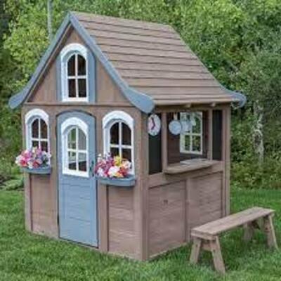 DESCRIPTION: (1) WOODEN PLAYHOUSE WITH EZ KRAFT ASSEMBLY BRAND/MODEL: KIDKRAFT #FORESTVIEW2 RETAIL$: $350.00 EA QTY: 1