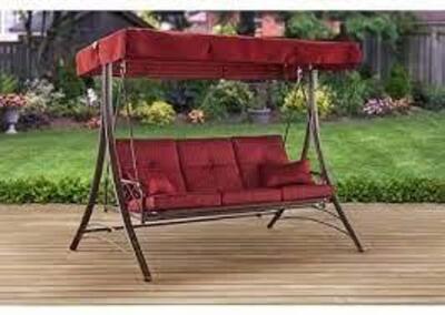 DESCRIPTION: (1) 3-PERSON DAYBED SWING BRAND/MODEL: MAINSTAYS INFORMATION: CALLIMONT RED RETAIL$: $399.99 EA QTY: 1