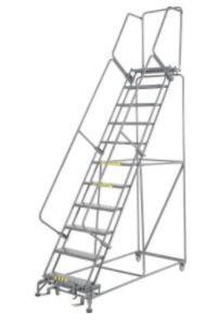 DESCRIPTION: (1) 11 STEP INDUSTRIAL STEEL ROLLING LADDER BRAND/MODEL: BALLYMORE #T9F607335 INFORMATION: STEEL RETAIL$: $712.00 EA SIZE: IMAGES ARE FOR