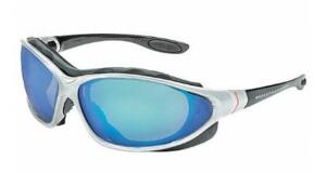 DESCRIPTION (4) HARLEY DAVIDSON SAFETY GLASSES BRAND/MODEL HD1302 ADDITIONAL INFORMATION BLACK & SILVER/LENS COLOR: BLUE MIRROR/ANTI-FOG SIZE UNIVERSA