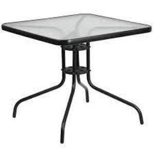 DESCRIPTION: (1) GLASS PATIO TABLE BRAND/MODEL: FLASH FURNITURE #TLH-073A-2-GG INFORMATION: BLACK RETAIL$: $86.50 EA SIZE: 31-1/2"W 31-1/2"D 28"H QTY: