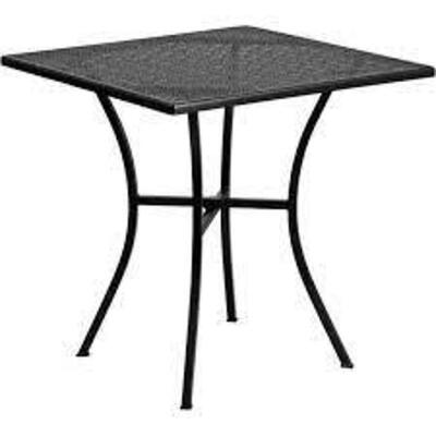 DESCRIPTION: (1) STEEL PATIO TABLE BRAND/MODEL: FLASH FURNITURE #CO-5-BK-GG INFORMATION: BLACK RETAIL$: $138.73 EA SIZE: 35-1/2"W 35-1/2"D 28-3/4"H QT