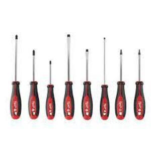 DESCRIPTION: (1) SCREWDRIVER SET WITH HIGH LEVERAGE HANDLE AND MAGNETIC TIP BRAND/MODEL: MILWAUKEE #48-22-2710 INFORMATION: RED RETAIL$: $60.97 AE SIZ