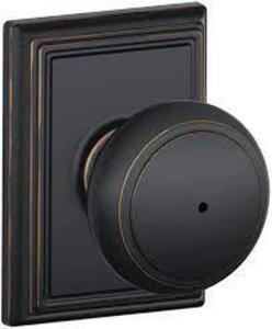 DESCRIPTION: (1) COMPLETE BEDROOM AND BATHROOM DOOR KNOB SET BRAND/MODEL: SCHILAGE INFORMATION: BLACK RETAIL$: $44.99 EA SIZE: IMAGES ARE FOR ILLUSTRA