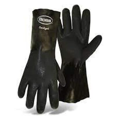 DESCRIPTION: (12) FULL COATED BLACK PVC WET GRIP GLOVES BRAND/MODEL: BOSS #121-1SP0714 INFORMATION: BLACK RETAIL$: $40.00 TOTAL SIZE: 9.5 QTY: 12