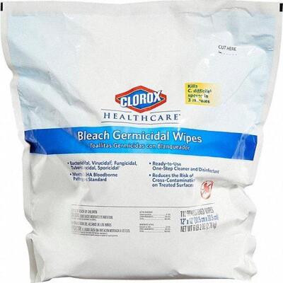 DESCRIPTION: (2) BAGS GERMICIDAL DISINFECTING WIPES BRAND/MODEL: CLOROX/4XKR10 INFORMATION: 112 WIPES PER BAG RETAIL$: $150.86/2PACK SIZE: 12" X 12" S