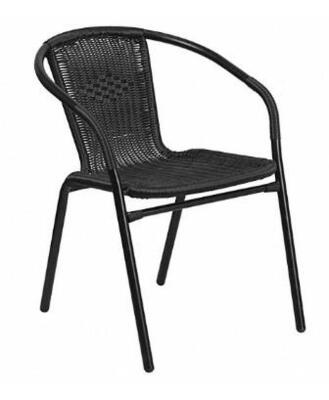 DESCRIPTION (2) FLASH FURNITURE RATTAN STACK CHAIR BRAND/MODEL TLH-037-BK-GG ADDITIONAL INFORMATION BLACK/MINOR COSMETIC DAMAGE, MUST COME INTO INSPEC