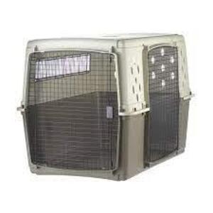 DESCRIPTION: (1) PET LODGE DOUBLE DOOR CRATE BRAND/MODEL: MILLER MFG #SUPER DISC #94013 INFORMATION: GREY AND BEIGE RETAIL$: $342.68 EA SIZE: GIANT -