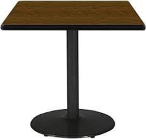 DESCRIPTION: (1) SQUARE PEDESTAL TABLE WITH WOOD TOP BRAND/MODEL: KFI #T42RD INFORMATION: WOOD AND BLACK RETAIL$: $546.36 EA SIZE: IMAGES ARE FOR ILLU