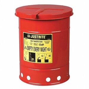 DESCRIPTION: (1) OILY WASTE CAN BRAND/MODEL: JUSTRITE #3TCH4 INFORMATION: RED RETAIL$: $110.01 EA SIZE: 6 GAL QTY: 1