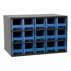 DESCRIPTION: (1) DRAWER BIN CABINET BRAND/MODEL: AKRO-MILLS #18D801 INFORMATION: BLACK AND BLUE RETAIL$: $330.46 EA SIZE: 17" X 11"X11" QTY: 1