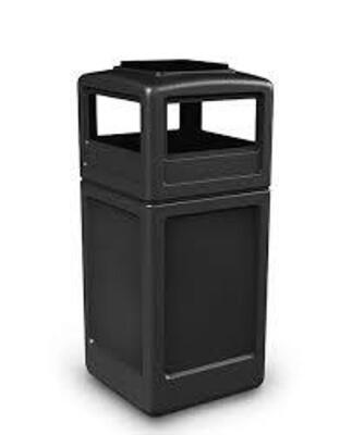 DESCRIPTION: (1) TRASH CONTAINER, ASHTRAY LID BRAND/MODEL: COMMERCIAL ZONE INFORMATION: BLACK, POLYTEC RETAIL$: $295.00 EA SIZE: 42 GAL QTY: 1