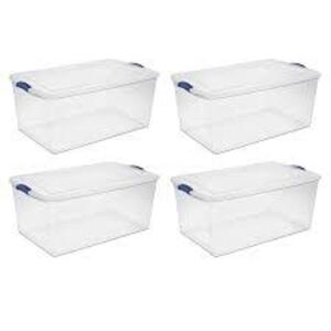 DESCRIPTION: (4) LATCH BOX BRAND/MODEL: STERILITE #1929 INFORMATION: CLEAR RETAIL$: $80.00 TOTAL SIZE: 108 QT QTY: 4