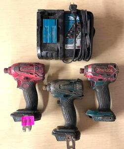 DESCRIPTION: (3) MAKITA CORDLESS IMPACT DRILLS INFORMATION: BATTERY NOT INCLUDED LOCATION: SHOWROOM 2 QTY: 3