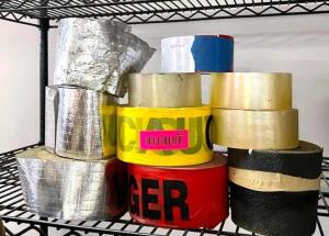 DESCRIPTION: ASSORTED SAFETY AND PACKING TAPE AS SHOWN LOCATION: SHOWROOM #2 QTY: 1