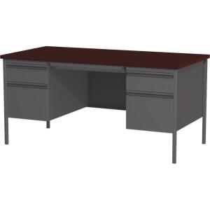 DESCRIPTION (1) HIRSH PEDESTAL DESK BRAND/MODEL 20102 ADDITIONAL INFORMATION CHARCOAL & MAHOGANY/STEEL/RETAILS AT $569.99 SIZE 66"W X 29-1/2"H X30"D T