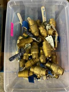 DESCRIPTION: BIN AND CONTENTS - ASSORTED BRASS AND BRONZE VALVES. LOCATION: WAREHOUSE THIS LOT IS: ONE MONEY QTY: 1