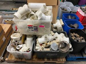 DESCRIPTION: PALLET AND CONTENTS - ASSORTMENT OF PVC PIPE FITTINGS. LOCATION: WAREHOUSE QTY: 1