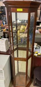 DESCRIPTION: WOOD AND GLASS UPRIGHT DISPLAY CASE / CABINET SIZE 16" X 16 "X 70" LOCATION: SHR2 QTY: 1