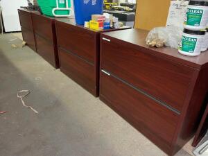 DESCRIPTION: (6) 36" LAMINATE CHERRY LATERAL FILE CABINET / BOOK CASES LOCATION: SHR2 THIS LOT IS: ONE MONEY QTY: 1