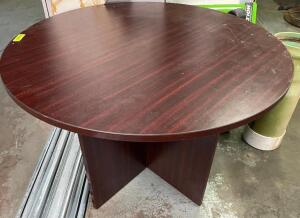 DESCRIPTION: 30" ROUND LAMINATE CHERRY CONFERENCE TABLE SIZE 30" LOCATION: SHR2 QTY: 1