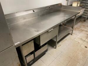 8' X 30" ALL STAINLESS TABLE W/ 8" BACK SPLASH AND DRAWER.