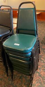 (8) GREEN PADDED STACK CHAIRS
