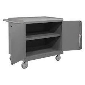 DESCRIPTION: (1) MOBILE BENCH CABINET WITH WORK SURFACE BRAND/MODEL: DURHAM #G2215970 INFORMATION: GRAY RETAIL$: $691.95 EA SIZE: 1 SHELF QTY: 1