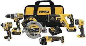 DESCRIPTION: (1) 6-TOOL COMBO KIT AND CARRYING CASE BRAND/MODEL: DEWALT #54JK24 INFORMATION: YELLOW CASE RETAIL$: $1156.67 EA SIZE: ANGLE GRINDER, CIR