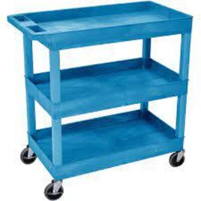 DESCRIPTION: (1) 3-SHELF TUB CART BRAND/MODEL: LUXOR INFORMATION: BLUE RETAIL$: $128.91 EA SIZE: 3-TIER QTY: 1