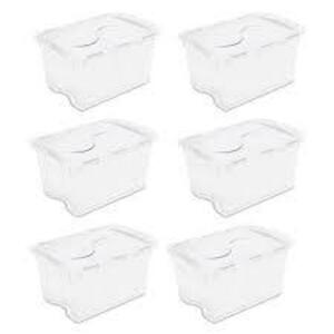 DESCRIPTION: (6) HINGED LID TOTE BOX BRAND/MODEL: STERILITE #1914 INFORMATION: CLEAR RETAIL$: $78.90 TOTAL SIZE: 48 QT QTY: 6