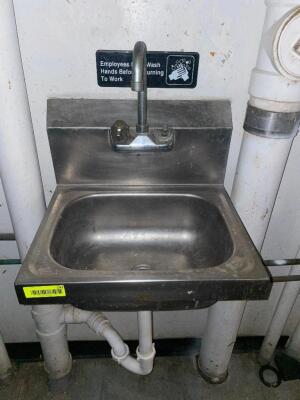DESCRIPTION: WALL MOUNTED STAINLESS HAND SINK SIZE 15" X 15" LOCATION: BASEMENT QTY: 1