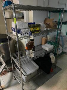 DESCRIPTION: 48" X 18" FOUR TIER WIRE SHELF ADDITIONAL INFORMATION CONTENTS ARE NOT INCLUDED SIZE 48" X 18" X 72" LOCATION: BASEMENT QTY: 1