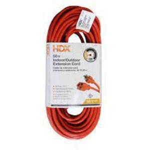 DESCRIPTION: (1) INDOOR/OUTDOOR EXTENSION CORD BRAND/MODEL: HDX INFORMATION: ORANGE RETAIL$: $14.98 EA SIZE: 50', 16 GAUGE QTY: 1