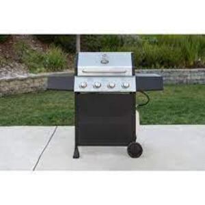 DESCRIPTION: (1) 4 BURNER PROPANE GAS GRILL BRAND/MODEL: EXPERT INFORMATION: BLACK AND SILVER RETAIL$: $150.00 EA SIZE: 25 BURGER CAP QTY: 1