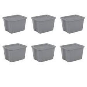 DESCRIPTION: (6) PLASTIC TOTE BOX BRAND/MODEL: STERILITE #2186 RETAIL$: $67.49 TOTAL SIZE: 18 GALLON QTY: 6