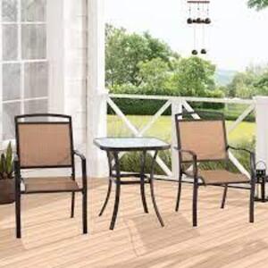 DESCRIPTION: (1) OUTDOOR BISTRO SET BRAND/MODEL: MAINSTAYS INFORMATION: TAN RETAIL$: $80.00 EA SIZE: 3 PIECE QTY: 1