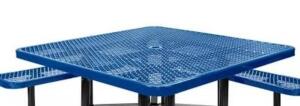DESCRIPTION: (1) OUTDOOR TABLE TOPBRAND/MODEL: GLOBAL INDUSTRIALINFORMATION: BLUE, TOP ONLY NO BASE INCLUDEDSIZE: 54x54QTY: 1