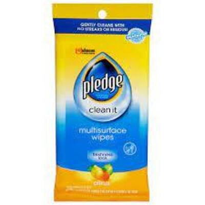 DESCRIPTION: (6) PACKS OF MULTI SURFACE WIPES BRAND/MODEL: PLEDGE CLEAN IT INFORMATION: CITRUS QTY: 6