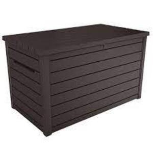 DESCRIPTION: (1) OUTDOOR STORAGE BOX BRAND/MODEL: KETER CAPRI INFORMATION: BROWN RETAIL$: 130 SIZE: 80 GAL QTY: 1