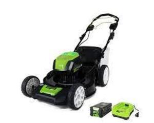 DESCRIPTION: (1) CORDLESS SELF PROPELLED LAWN MOWER BRAND/MODEL: GREENWORKS INFORMATION: GREEN RETAIL$: 599.99 SIZE: 21" QTY: 1