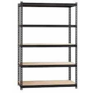 DESCRIPTION: (2) RIVET SHELVING, 5 SHELF UNIT BRAND/MODEL: IRON HORSE #20993 INFORMATION: BLACK RETAIL$: $146.99 EA SIZE: 72" H 48"W 18"D QTY: 2