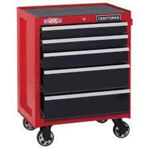 DESCRIPTION: (1) TOOL CABINET ROLLING TOOL BOX BRAND/MODEL: CRAFTSMAN #CMST22752RB INFORMATION: RED AND BLACK RETAIL$: $377.60 EA SIZE: 26", 5 DRAWER